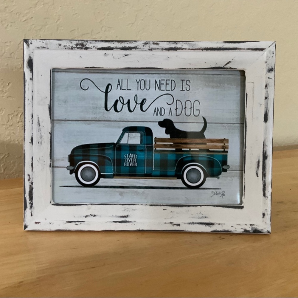 Farmhouse Truck and dog picture 5x7 w/frame